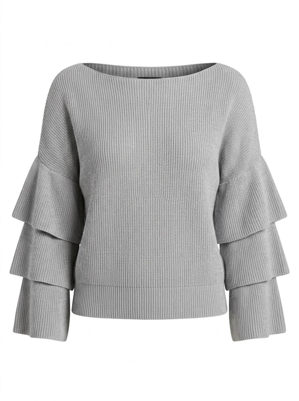 Express Gray Ribbed Knit Tiered Ruffle Bell Sleeve Top Women Size XXS